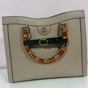 Gucci Taupe Leather Tote with Bamboo Accent